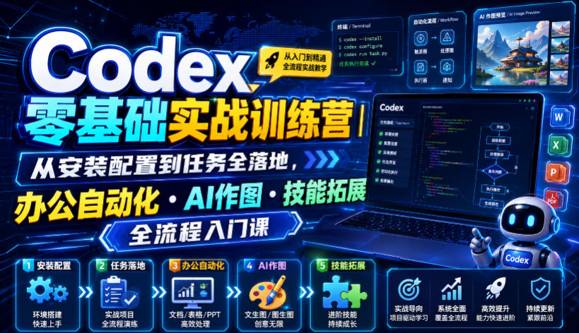 Codex零基础实战训练营|从安装配置到任务全落地,办公自动化・AI作图・技能拓展全流程入门课-智富思维学堂