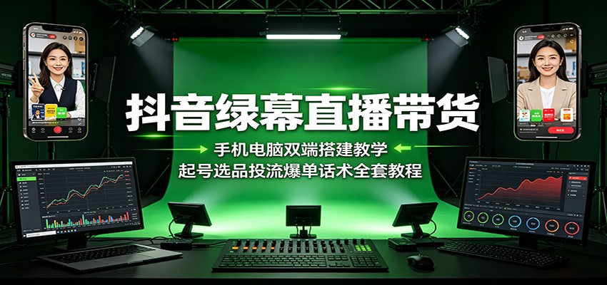 抖音绿幕直播带货：手机电脑双端搭建教学，起号选品投流爆单话术全套教程-智富思维学堂