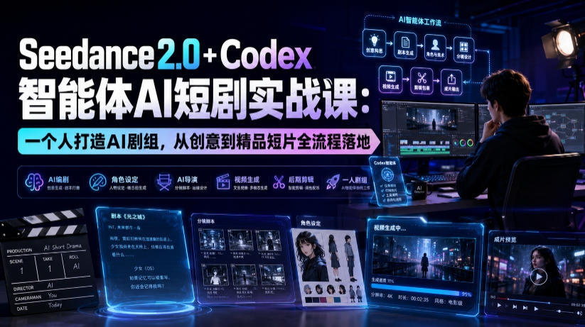 Seedance2.0+Codex智能体AI短剧实战课：一个人打造AI剧组，从创意到精品短片全流程-智富思维学堂