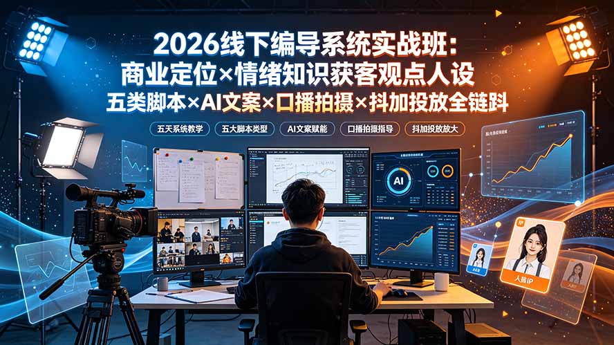 2026线下编导系统实战班：商业定位×情绪知识获客观点人设五类脚本×AI文案×口播拍摄×抖加投放全链路-智富思维学堂