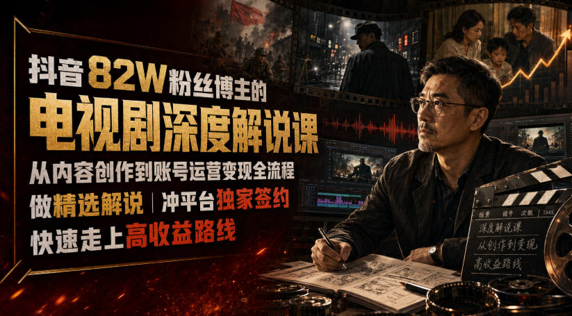 抖音82W粉丝博主的电视剧深度解说课,从内容创作到账号运营变现全流程,做精选解说,冲平台独家签约,快速走上高收益路线-智富思维学堂