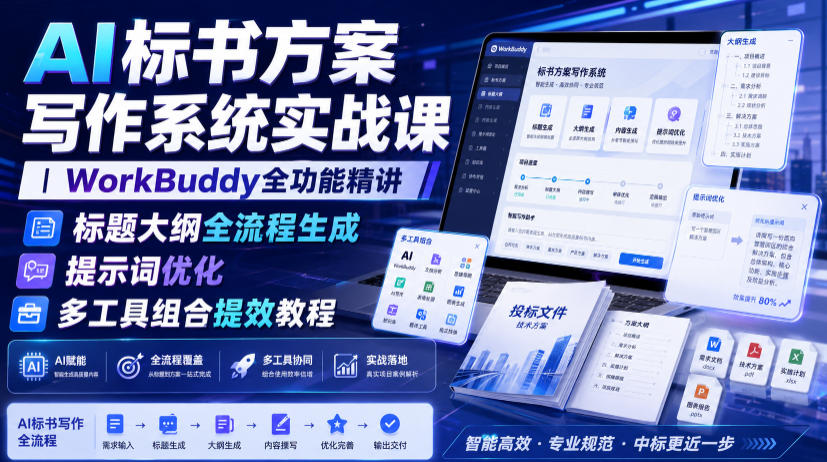 AI标书方案写作系统实战课|WorkBuddy全功能精讲・标题大纲全流程生成・提示词优化・多工具组合提效教程-智富思维学堂