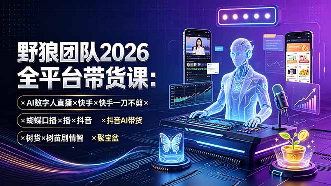 野狼团队2026全平台带货课-7月：AI数字人直播×快手一刀不剪×蝴蝶口播×抖音AI带货×树苗剧情智剪×聚宝盆-智富思维学堂