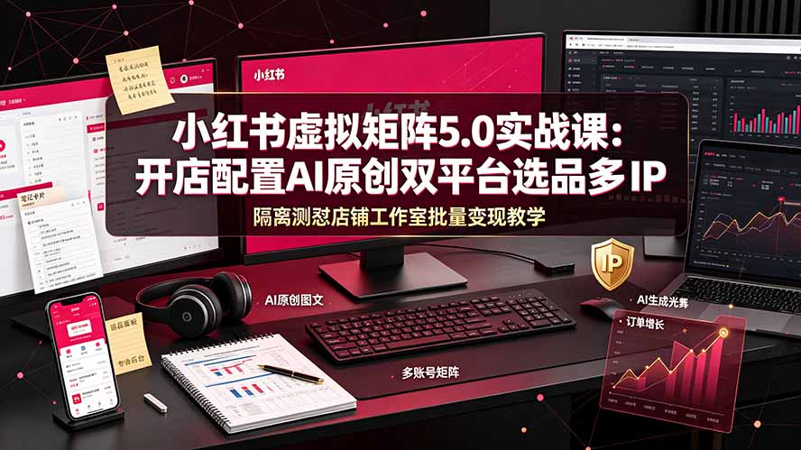 小红书虚拟矩阵5.0实战课:开店配置|AI原创|双平台选品|多IP隔离|测怼店铺工作室批量变现实操教学-智富思维学堂