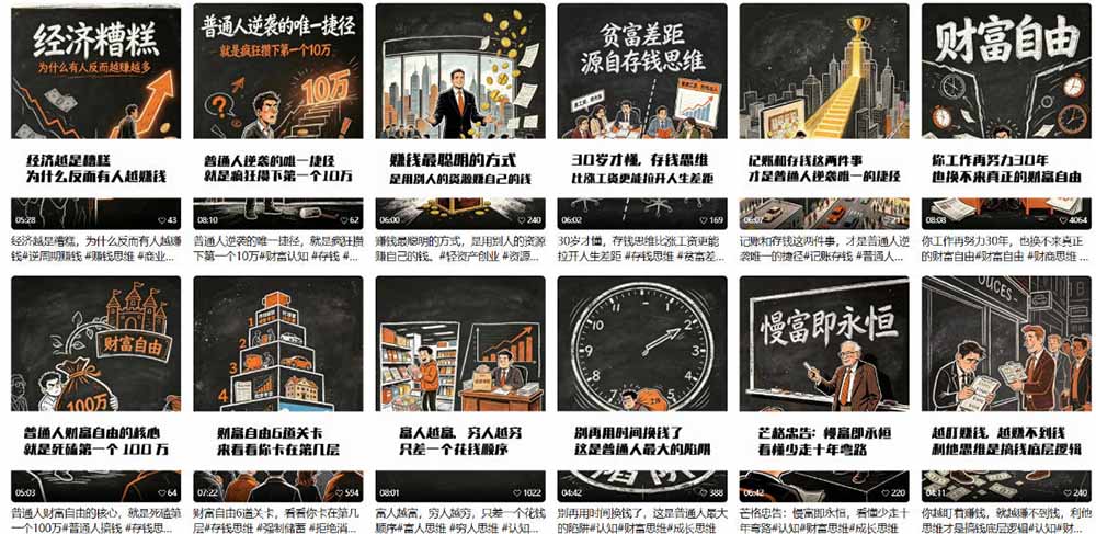 图片[2]-AI书单财富书籍图文解读：手绘黑白风格×一键直出×几十条视频跑1000单×全流程拆解×新手可上手-智富思维学堂