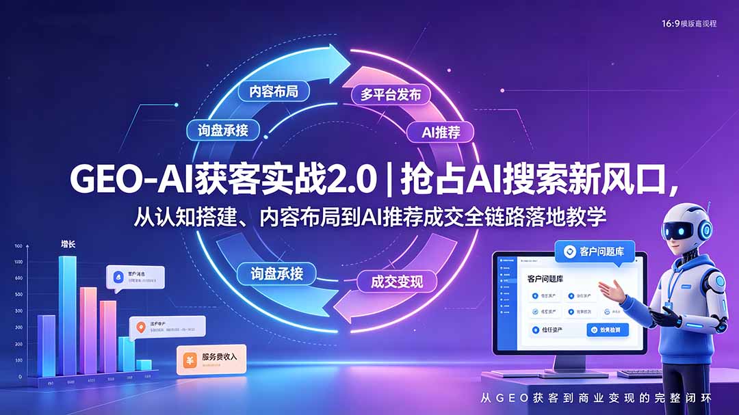 GEO-AI获客实战｜抢占AI搜索新风口，从认知搭建、内容布局到AI推荐成交全链路落地教学-智富思维学堂