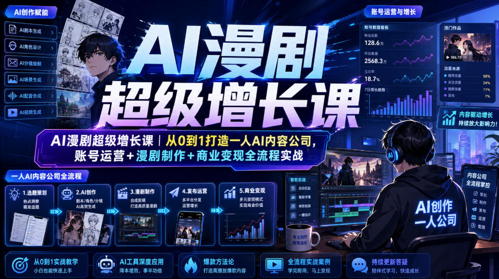 AI漫剧超级增长课|从0到1打造一人AI内容公司,账号运营+漫剧制作+商业变现全流程实战-智富思维学堂