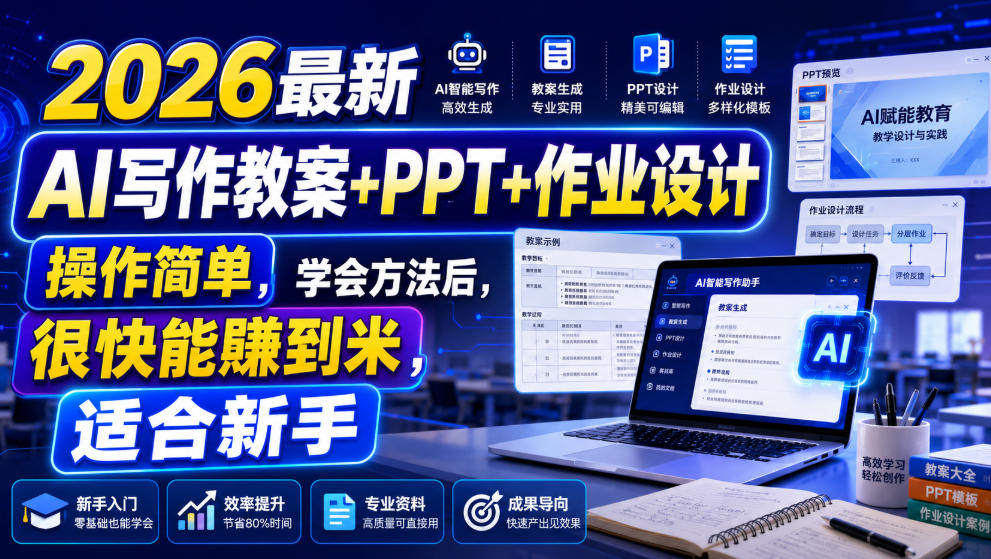 2026最新AI写作教案+PPT+作业设计,操作简单,学会方法后,很快能賺到米,适合新手-智富思维学堂