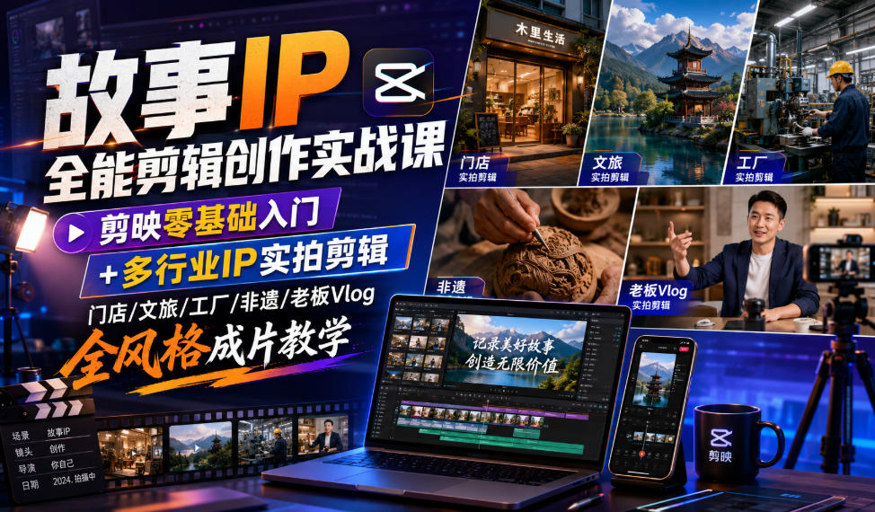故事IP全能剪辑创作实战课｜剪映零基础入门+多行业IP实拍剪辑，门店/文旅/工厂/非遗/老板Vlog全风格成片教学-智富思维学堂