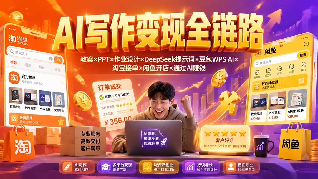 图片[2]-2026AI写作变现全链路：教案×PPT×作业设计×DeepSeek提示词×豆包WPS AI×淘宝接单×闲鱼开店×通过AI賺钱-智富思维学堂