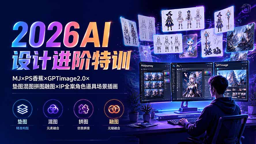 2026AI设计进阶特训：MJ×PS香蕉×GPTimage2.0×垫图混图拼图融图×IP全案角色道具场景插画-智富思维学堂