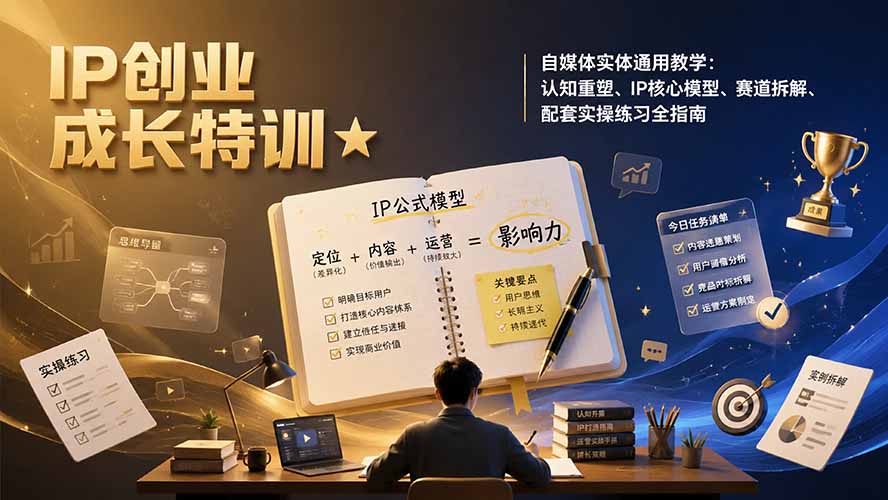 IP创业成长特训★自媒体实体通用教学：认知重塑、IP核心模型、赛道拆解、配套实操练习全指南-智富思维学堂
