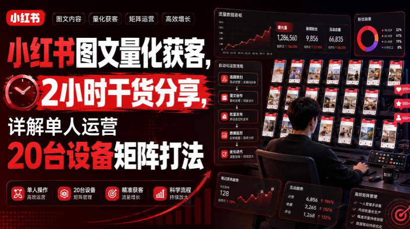 小红书图文量化获客，2小时干货分享，详解单人运营20台设备矩阵打法-智富思维学堂