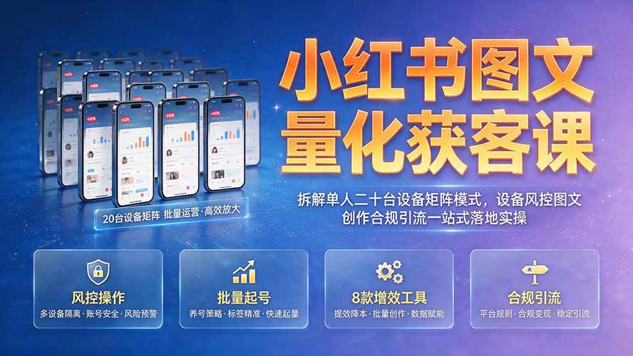 图片[2]-小红书图文量化获客课｜拆解单人二十台设备矩阵模式，设备风控图文创作合规引流一站式落地实操-智富思维学堂