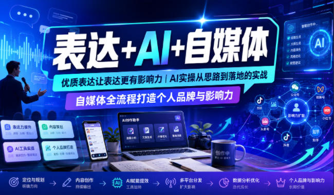 表达+AI+自媒体,优质表达让表达更有影响力|AI实操从思路到落地的实战|自媒体全流程打造个人品牌与影响力-智富思维学堂