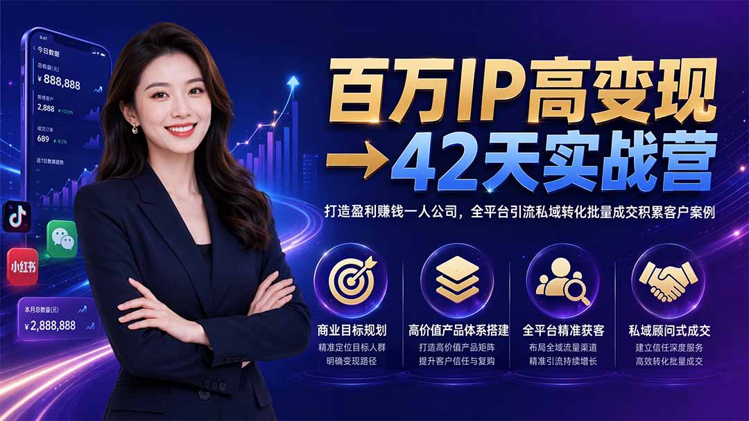 百万IP高变现→42天实战营|打造盈利赚钱一人公司,全平台引流私域转化批量成交积累客户案例-智富思维学堂