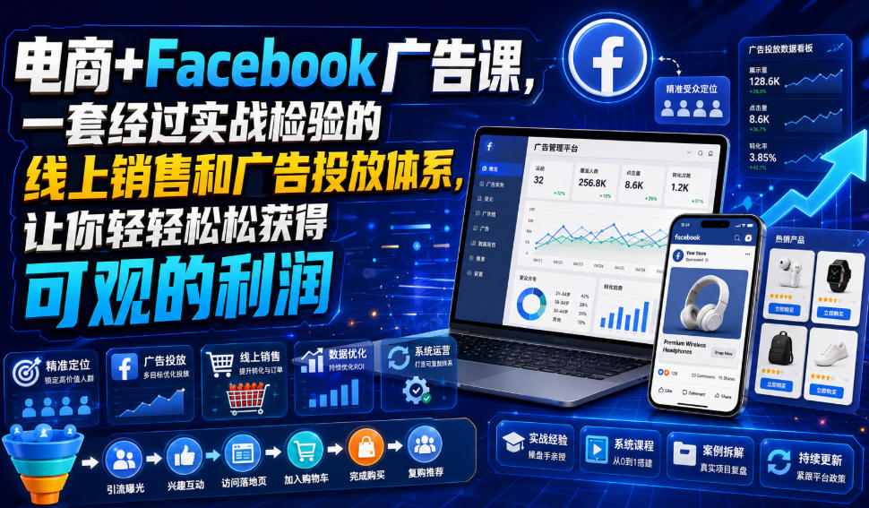 电商+Facebook广告课,一套经过实战检验的线上销售和广告投放体系,让你轻轻松松获得可观的利润【原创双语字幕】-智富思维学堂