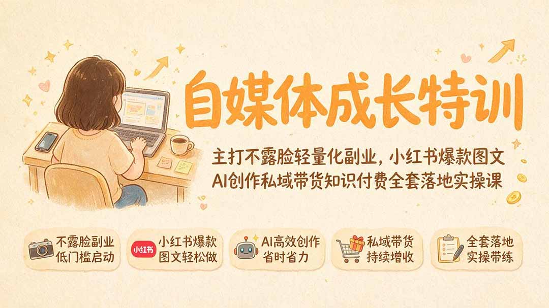 自媒体成长特训|主打不露脸轻量化副业,小红书爆款图文AI创作私域带货知识付费全套落地实操课-智富思维学堂