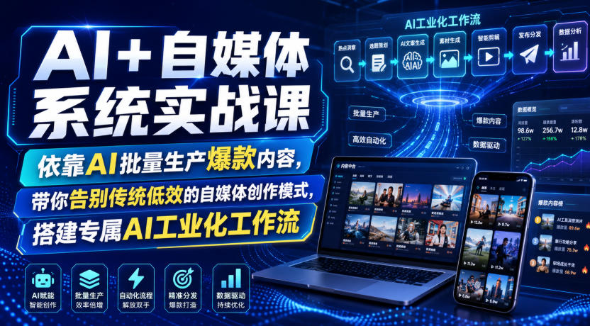 AI+自媒体系统实战课,依靠AI批量生产爆款内容,带你告别传统低效的自媒体创作模式,搭建专属AI工业化工作流-智富思维学堂