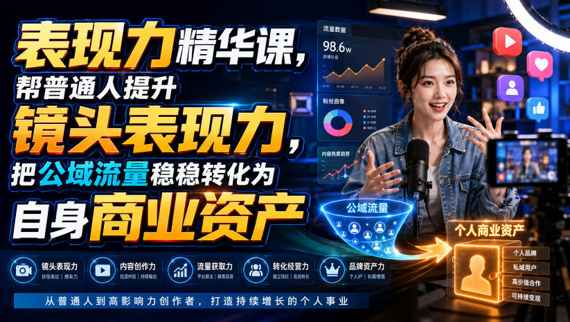 表现力精华课,帮普通人提升镜头表现力,把公域流量稳稳转化为自身商业资产-智富思维学堂