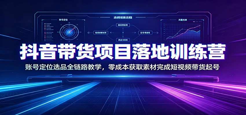 抖音带货项目落地训练营:账号定位选品全链路教学,零成本获取素材完成短视频带货起号-智富思维学堂