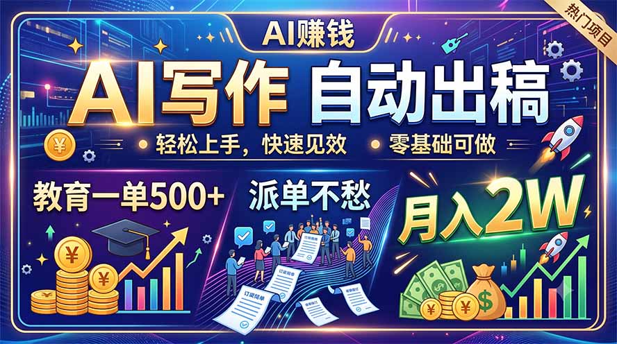 AI写作自动出稿，教育一单500+，派单不愁，月入2W-智富思维学堂