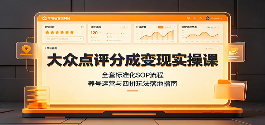 大众点评分成变现实操课:全套标准化SOP流程,养号运营与四拼玩法落地指南-智富思维学堂