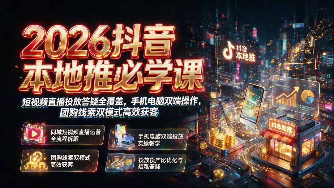 2026抖音本地推必学课｜短视频直播投放答疑全覆盖，手机电脑双端操作，团购线索双模式高效获客-智富思维学堂