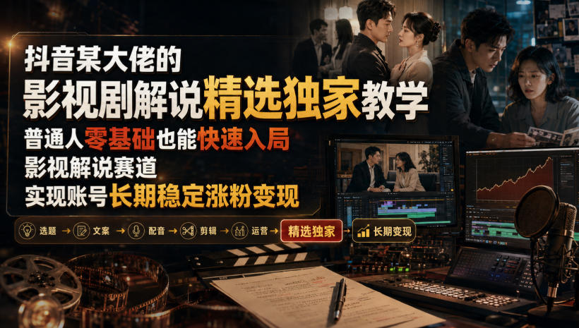 抖音某大佬的影视剧解说精选独家教学,普通人零基础也能快速入局影视解说赛道,实现账号长期稳定变现-智富思维学堂