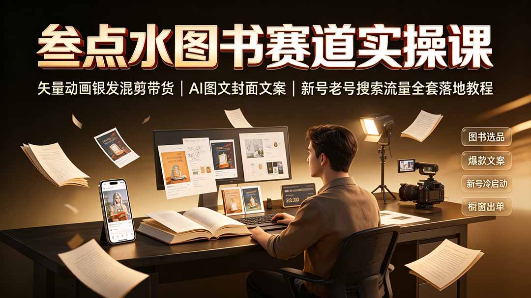 叁点水图书赛道实操课|矢量动画银发混剪带货,AI图文封面文案,新号老号搜索流量全套落地教程-智富思维学堂