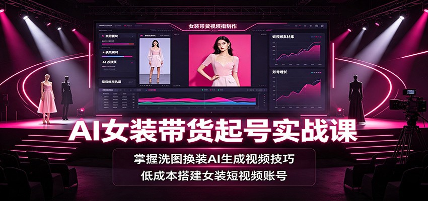 AI女装带货起号实战课：掌握洗图换装AI生成视频技巧，低成本搭建女装短视频账号-智富思维学堂
