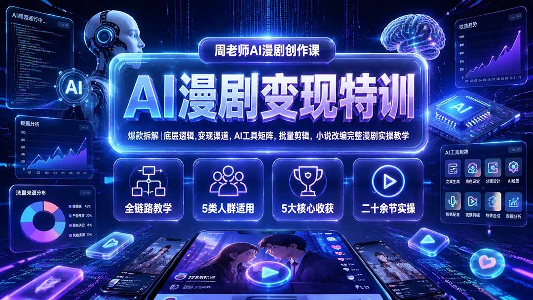 AI漫剧变现特训★爆款拆解|底层逻辑,变现渠道,AI工具矩阵,批量剪辑,小说改编完整漫剧实操教学-智富思维学堂