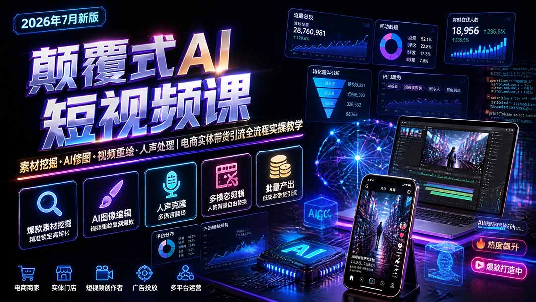 图片[2]-颠覆式AI短视频课｜素材挖掘，AI修图，视频重绘，人声处理｜电商实体带货引流全流程实操教学-智富思维学堂