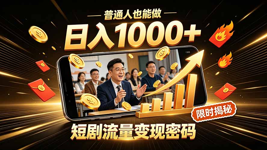 一部手机做短剧分发,不用真人出镜、不用拍摄剧本,快手流量变现日赚千元-智富思维学堂