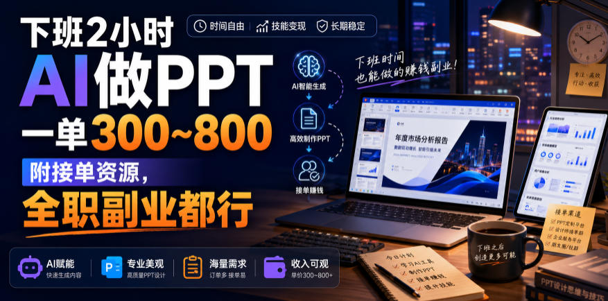 下班2小时AI做PPT,一单300~800,附接单资源,全职副业都行【揭秘】-智富思维学堂