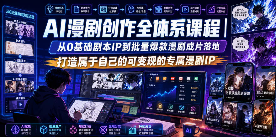 AI漫剧创作全体系课程|从0基础剧本IP到批量爆款漫剧成片落地,打造属于自己的可变现的专属漫剧IP-智富思维学堂