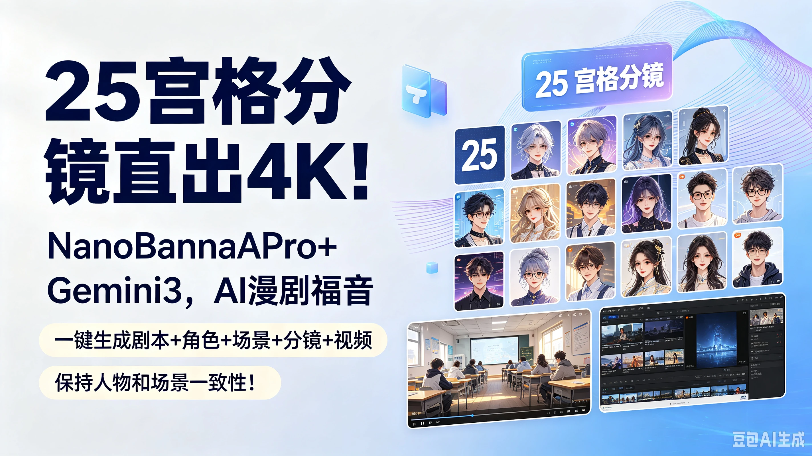 【精】25宫格分镜直出4K!NanoBananaPro+Gemini3,AI漫剧福音(一键生成剧本+角色+场景+分镜+视频)保持人物和场景一致性!-智富思维学堂