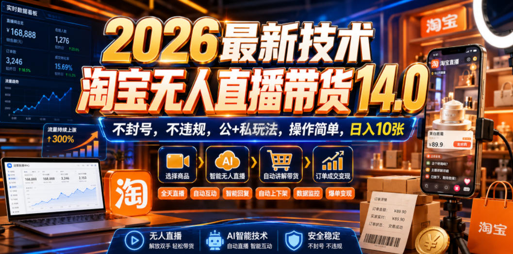 2026最新技术,淘宝无人直播带货14.0,不封号,不违规,公+私玩法,操作简单,日入10张【揭秘】-智富思维学堂