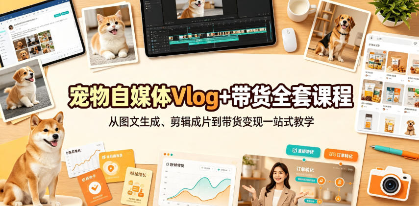 宠物自媒体Vlog+带货全套课程|从图文生成、剪辑成片到带货变现一站式教学-智富思维学堂