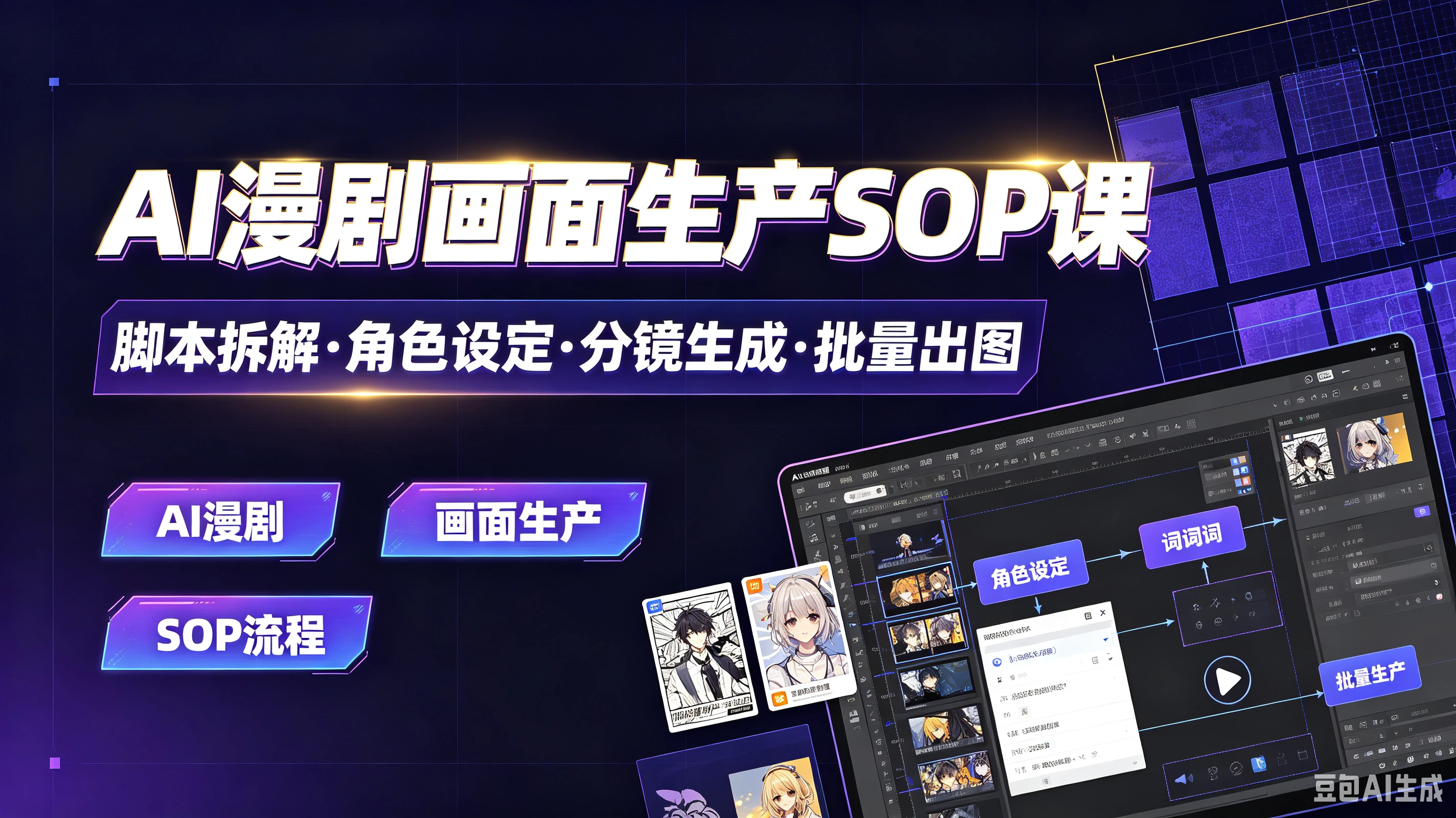 【精】AI漫剧画面生产SOP课,脚本拆解·角色设定·分镜生成·批量出图,AI漫剧、画面生产、SOP流程-智富思维学堂