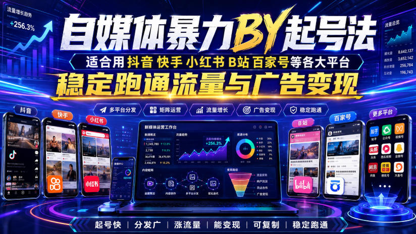 自媒体暴力搬运起号法,适合用抖音快手小红书B站百家号等各大平台,稳定跑通流量与广告变现-智富思维学堂