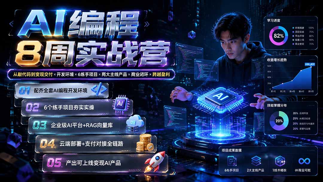图片[2]-AI编程8周实战营：从敲代码到变现交付×开发环境×6练手项目×两大主线产品×商业闭环×跨越盈利-智富思维学堂