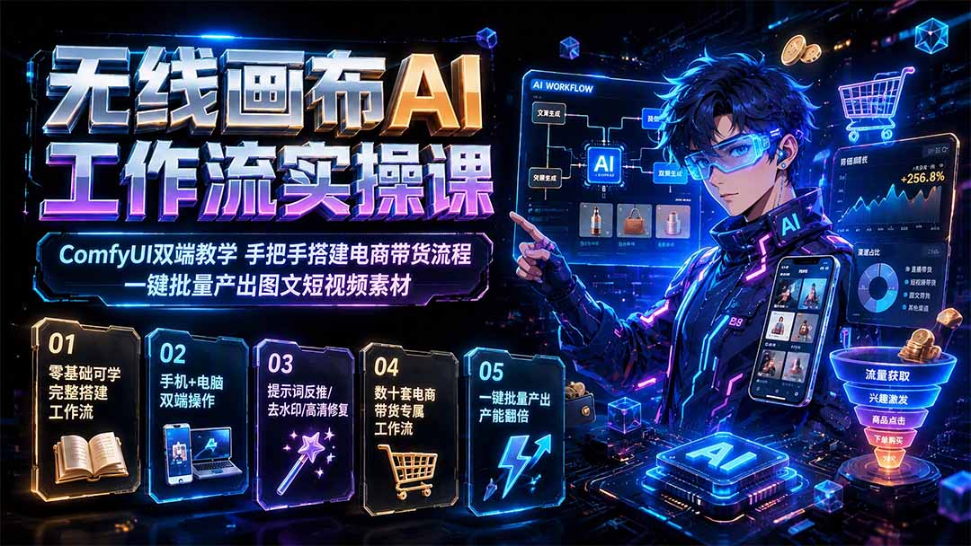 无线画布AI工作流实操课|ComfyUI双端教学,手把手搭建电商带货流程,一键批量产出图文短视频素材-智富思维学堂