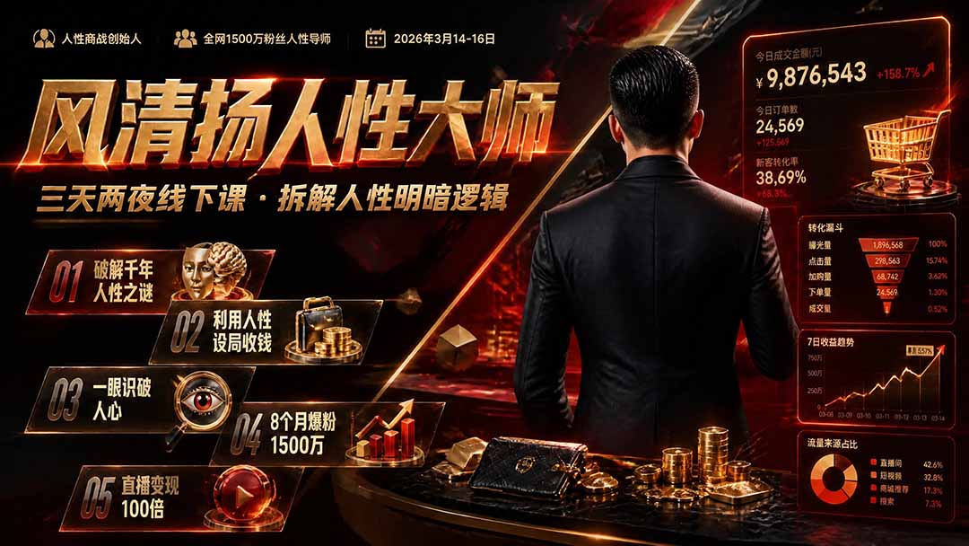 风清扬人性大师-三天两夜3月14-16线下课2026年｜拆解人性明暗逻辑，识人避坑，千万粉涨粉+直播百倍变现实战教学-智富思维学堂