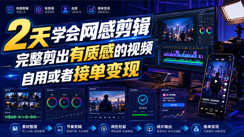 2天学会网感剪辑,完整剪出有质感的视频,自用或者接单变现-智富思维学堂