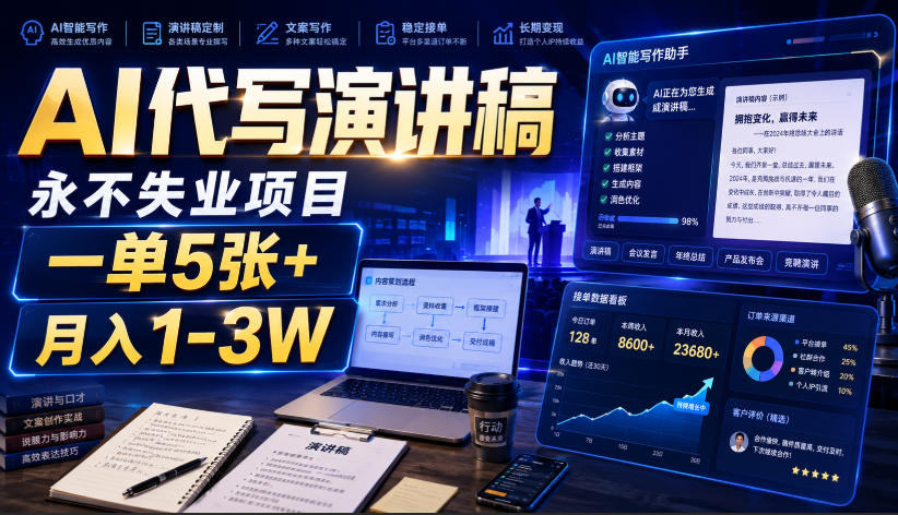AI代写演讲稿，永不失业项目，一单5张+，月入1-3W【揭秘】-智富思维学堂