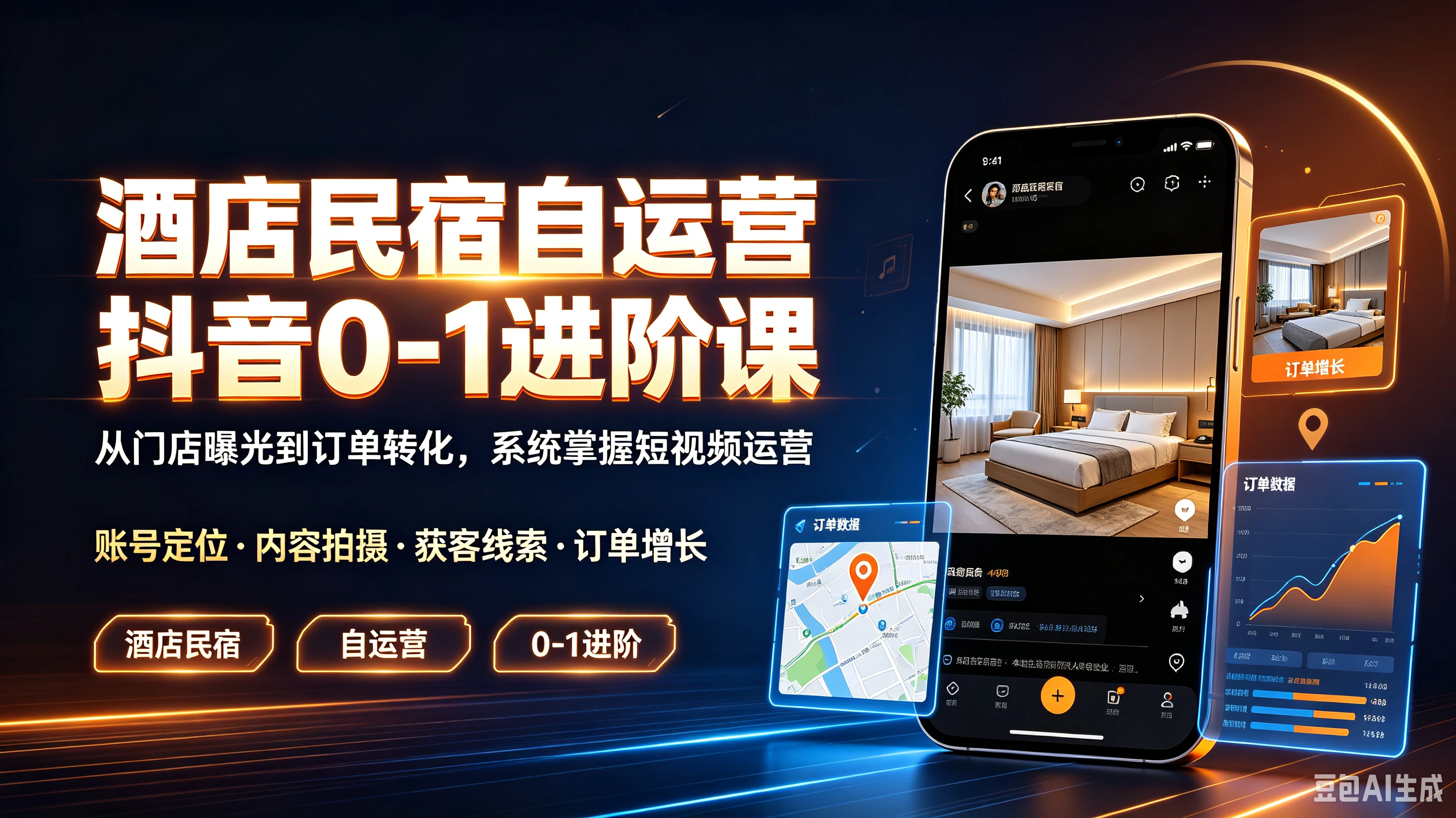 【精】酒店民宿自运营抖音0-1进阶课,从门店曝光到订单转化,系统掌握短视频运营账号定位·内容拍摄·获客线索·订单增长-智富思维学堂