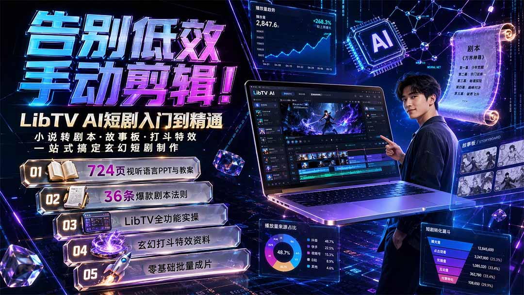 告别低效手动剪辑！LibTV AI短剧入门到精通，小说转剧本方法，故事板打斗特效一站式搞定玄幻短剧制作-智富思维学堂