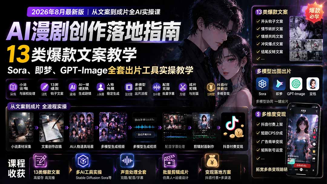 图片[2]-AI漫剧创作落地指南｜13类爆款文案教学，Sora、即梦、GPT-Image全套出片工具实操教学-智富思维学堂