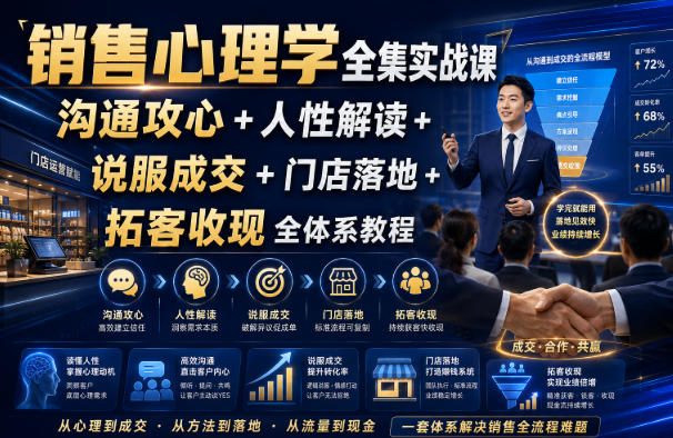 销售心理学全集实战课|沟通攻心+人性解读+说服成交+门店落地+拓客收现全体系教程-智富思维学堂